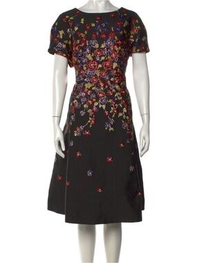 Teri Jon by Rickie Freeman Navy Floral Embroidered Dress Tea Length NWOT Sz 16